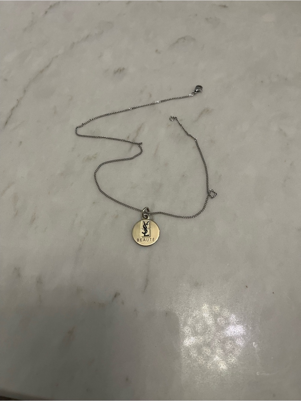 Yves Saint Laurent Two-Tone Round Logo Pendant Necklace